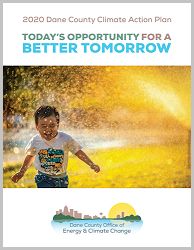 Boy running through sprinkler, 2020 Dane County Climate Action Plan