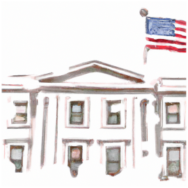 water color style white house with flag