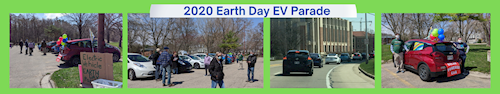 People and vehicles at 2020 Earth Day EV Parade