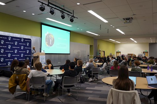 group of students in a large room