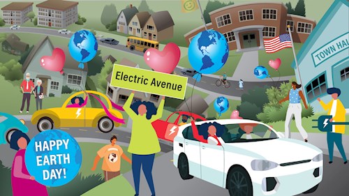 Graphic of people using electric vehicles