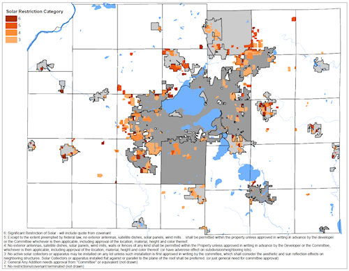 Map of HOA solar language in Dane County