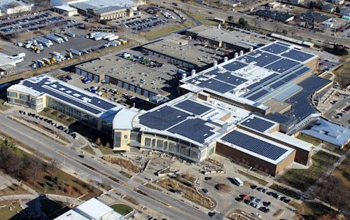 Aerial view of Madison College solar arrays