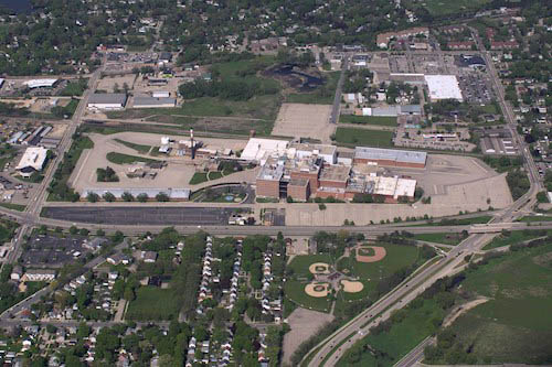 Aerial shot of the former Oscar Mayer site