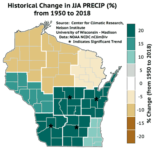 Map of changes in summer precipitation